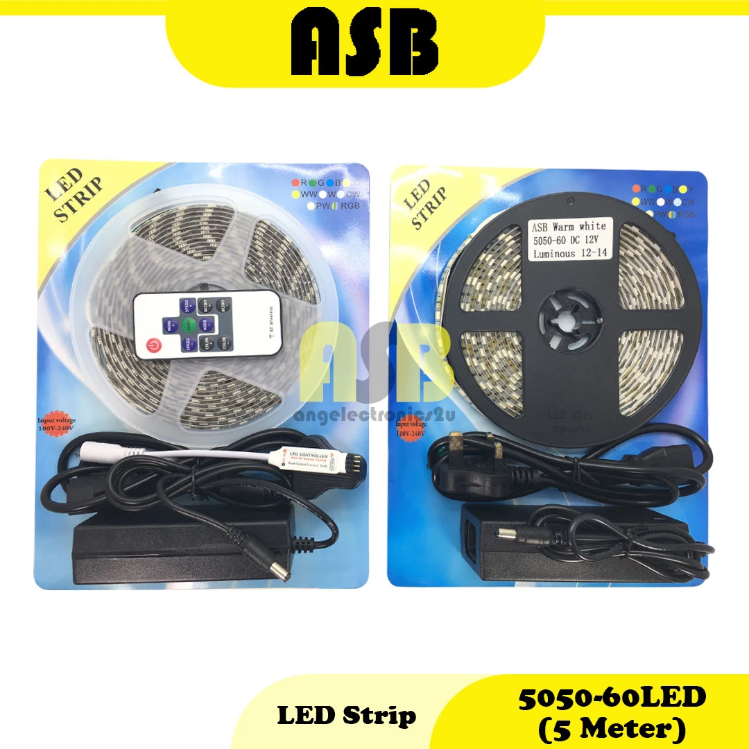 5050 - 60 LED DC 12V 5A Power Supply Set ( 5 Meter ) ( Red / Blue / Green / Cool White / White / Warm White / RGB )