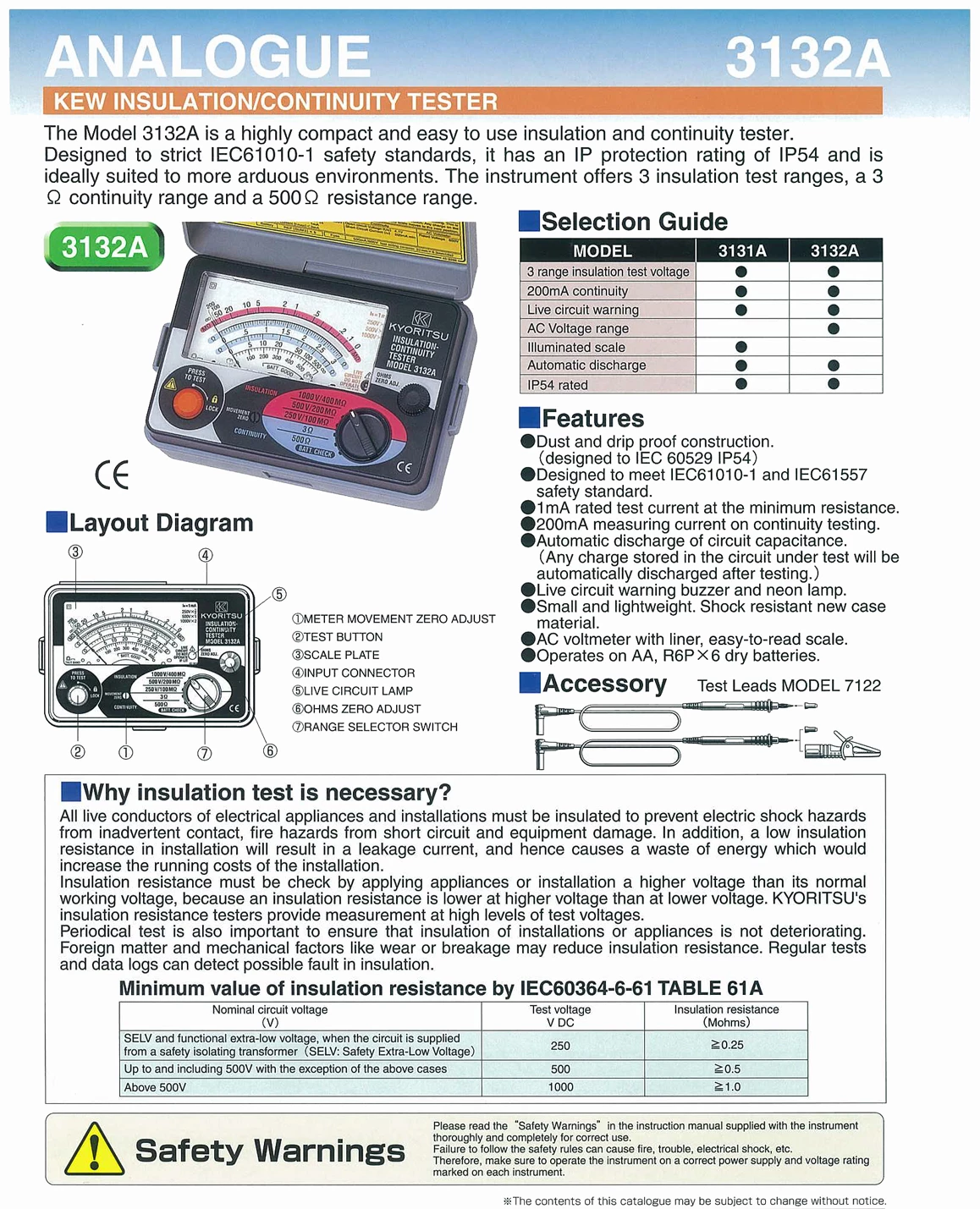 Kyoritsu 3132A Analogue Insulation / Continuity Tester (362007010)