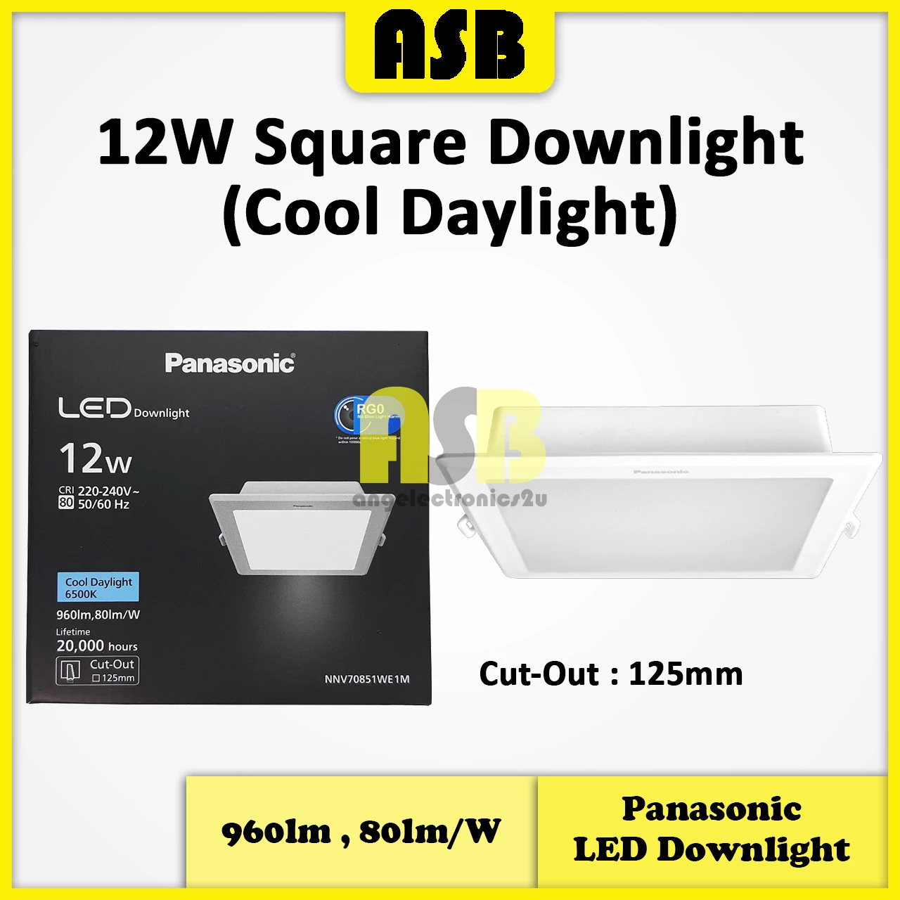 (1pc) Panasonic LED Downlight Square Panel Light Ceiling Light 12W / 15W ( Cool Daylight ) Lampu Siling