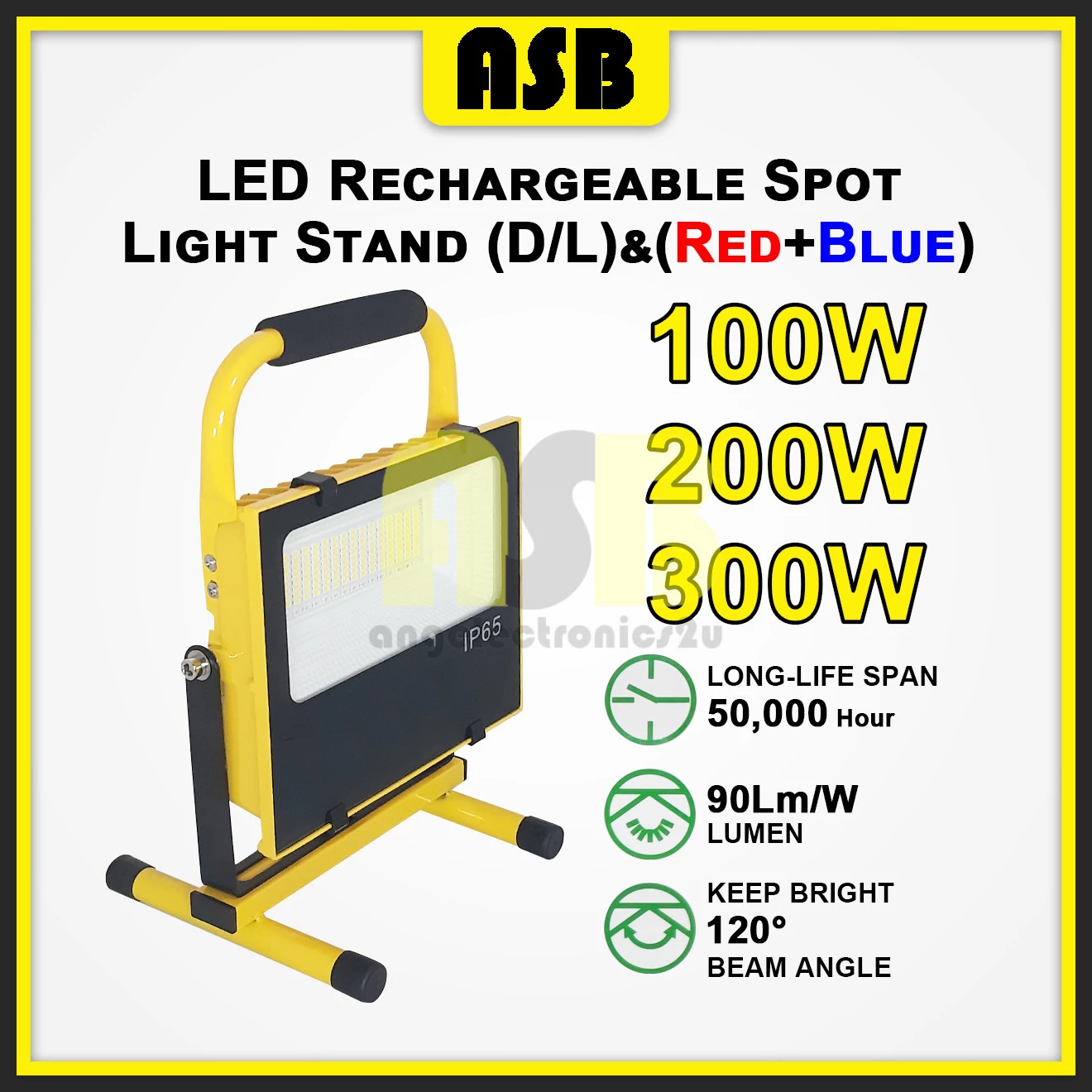 (1pc) ASB LED Rechargeable Spot Light Stand (D/L) & (Red + Blue) (100W / 200W / 300W )