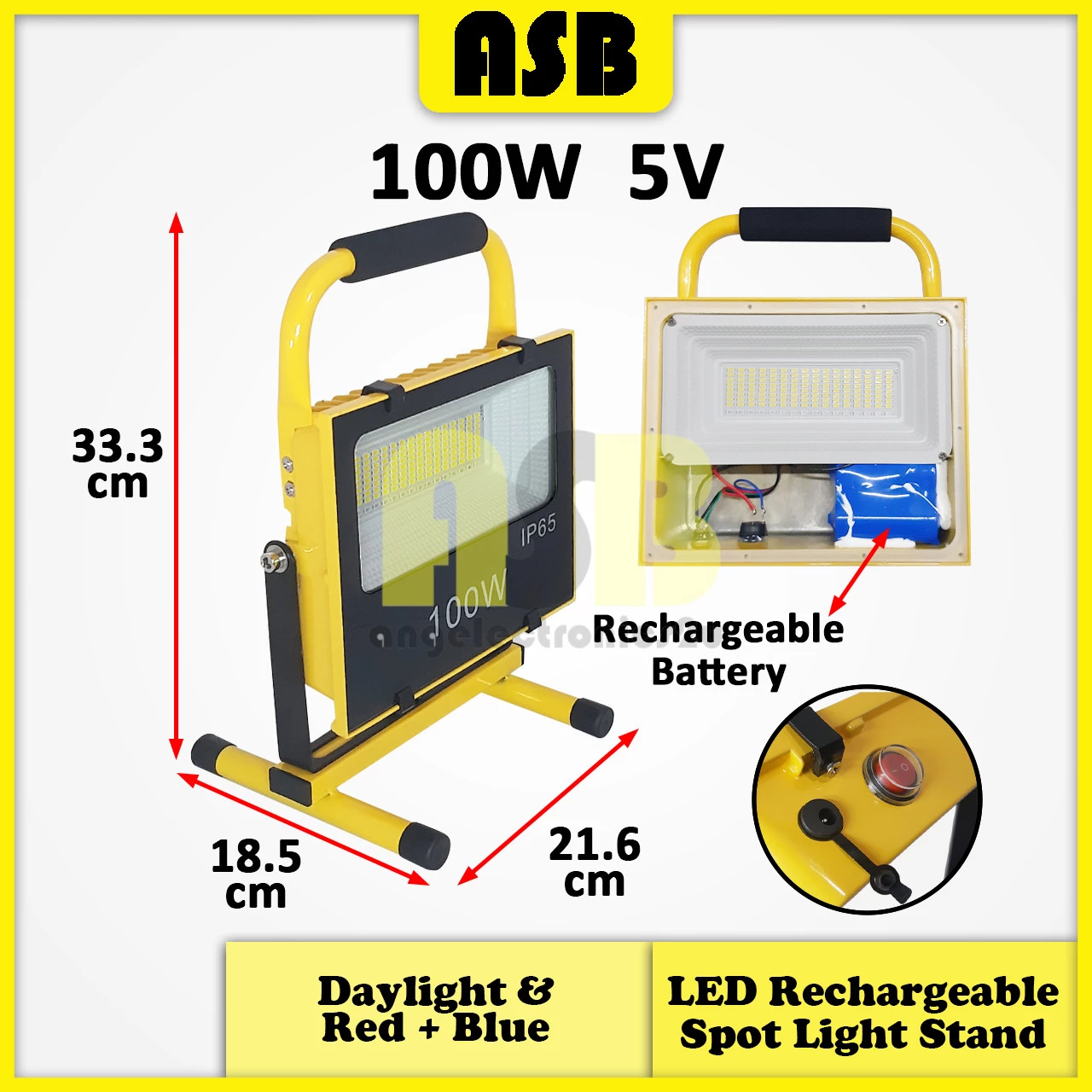 (1pc) ASB LED Rechargeable Spot Light Stand (D/L) & (Red + Blue) (100W / 200W / 300W )