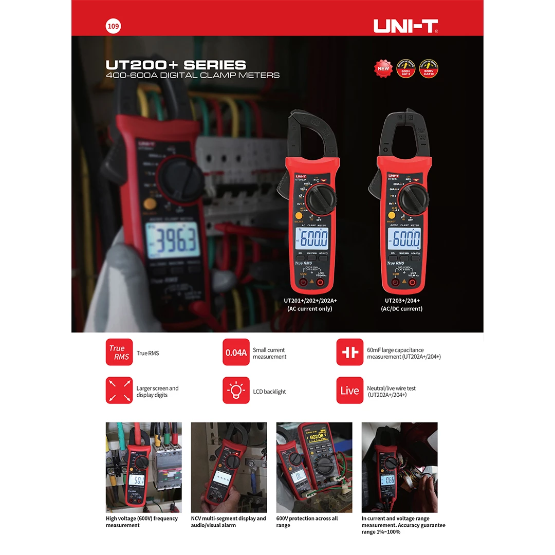(1pc) Uni-T UT 200+ Series 400-600A Digital Clamp Meter ( UT 201+ / UT 202+ / UT 202A+ / UT 203+ / UT 204+ )